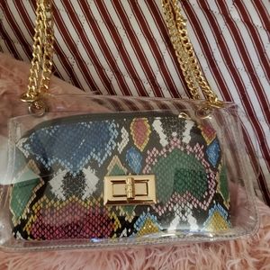 Clear  Shoulder bag with colorful snakeskin pouch